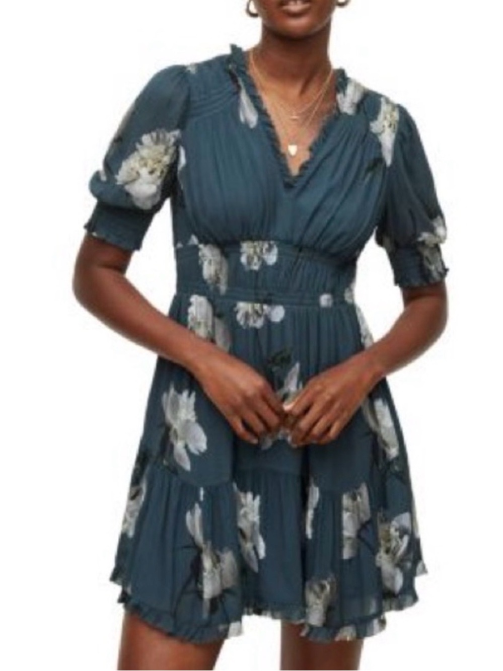 All Saints Teal Floral Via cordelia Mini Dress